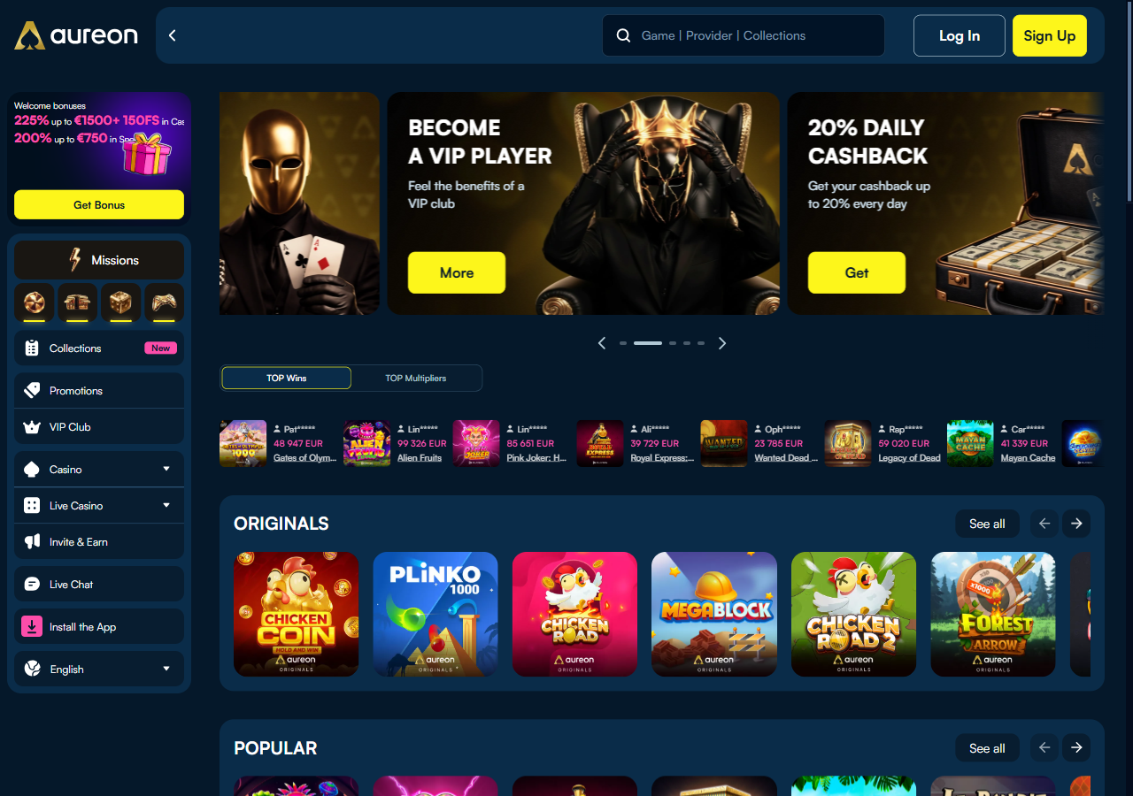 Kuvakaappaus: Aureonplay Casino — etusivu (aureonplay.com)