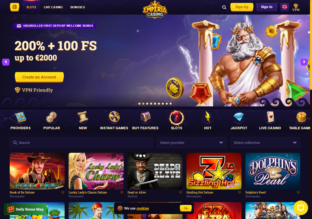Kuvakaappaus: Emperia Casino — pelit