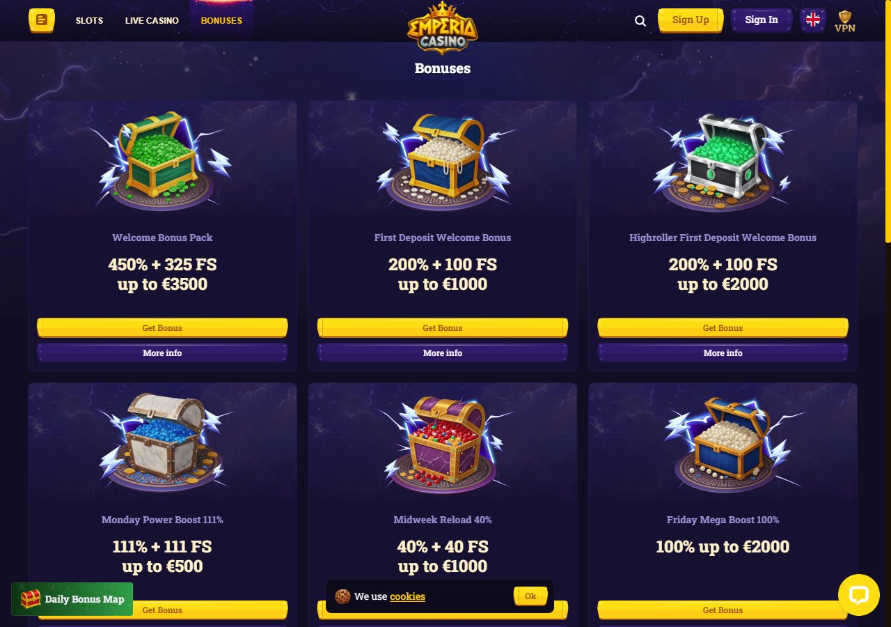 Kuvakaappaus: Emperia Casino — tarjoukset
