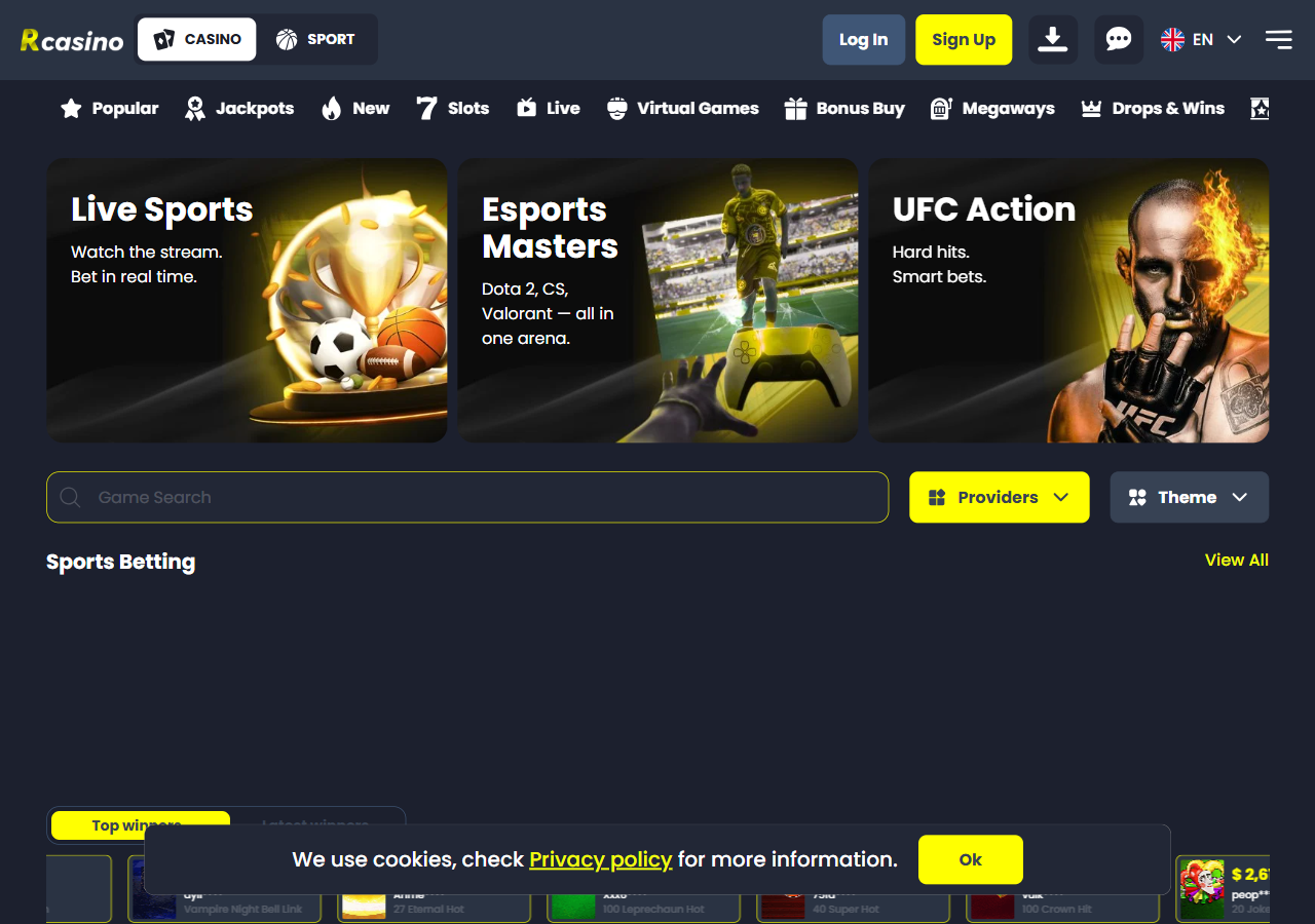 Kuvakaappaus: RCasino — etusivu (rcasinoslot.com)