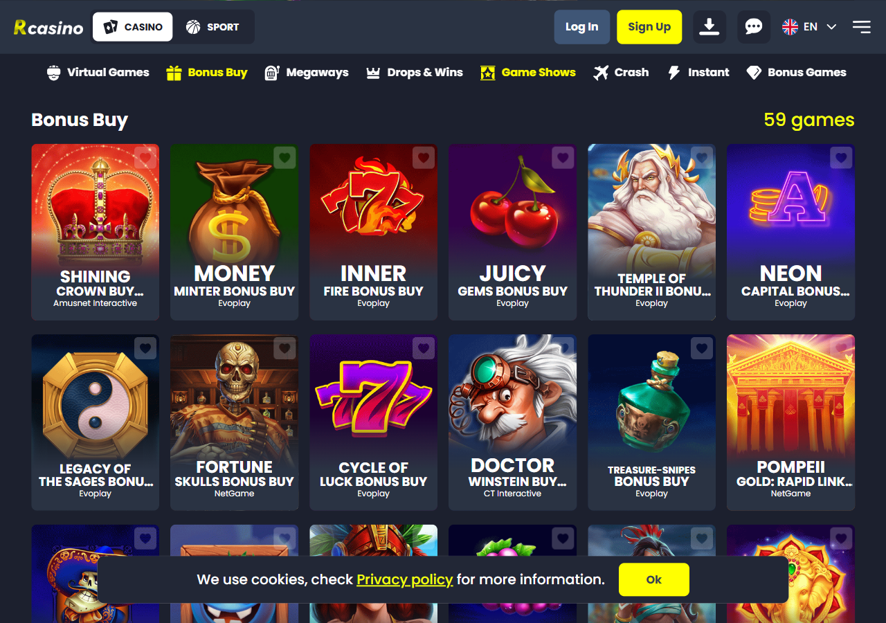 Kuvakaappaus: RCasino — tarjoukset