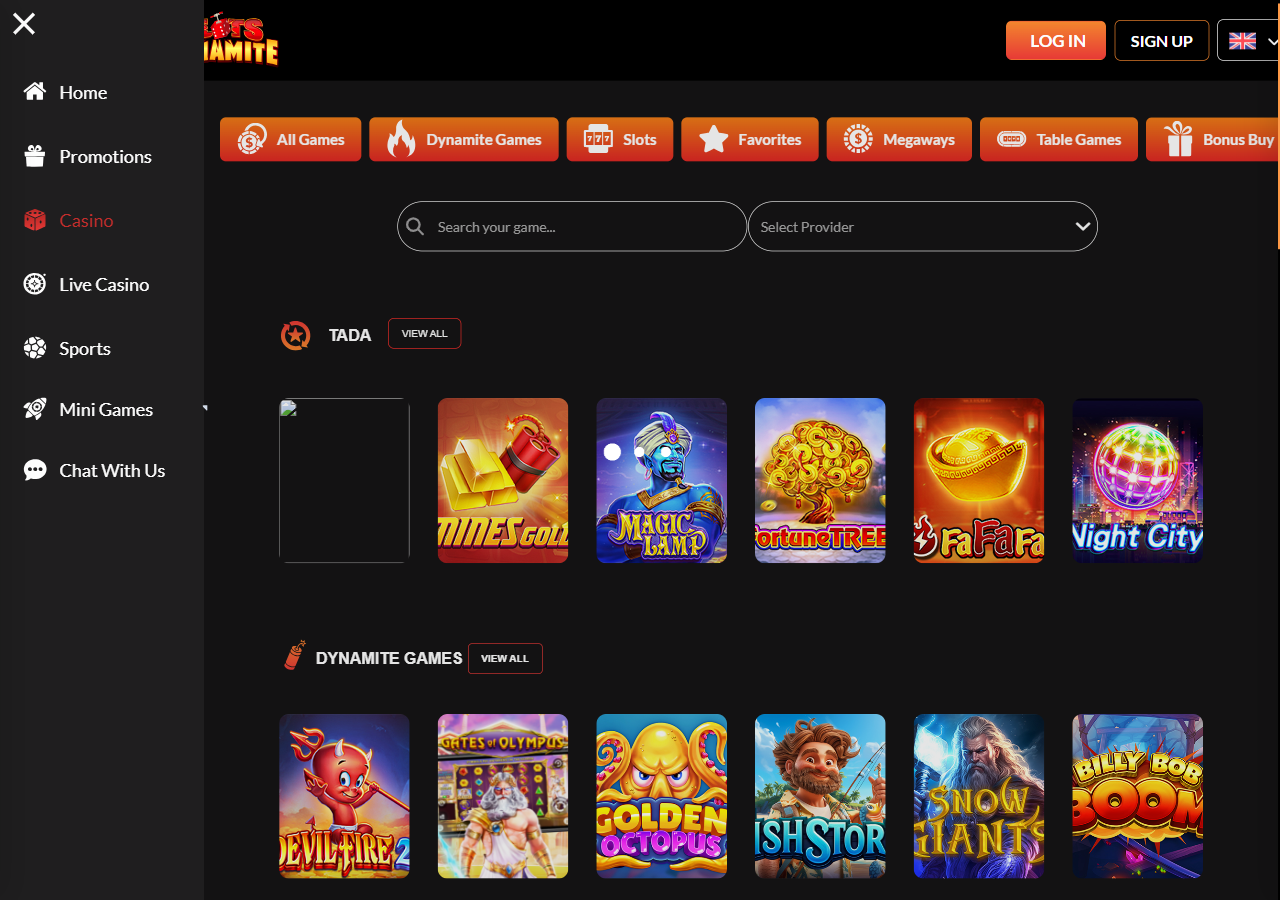 Kuvakaappaus: SlotsDynamite Casino — pelit