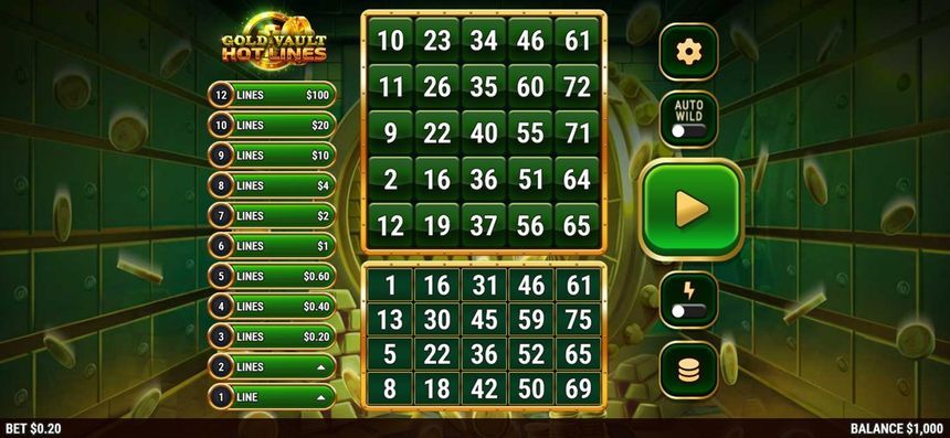 Gold Vault Hot Lines base game grid